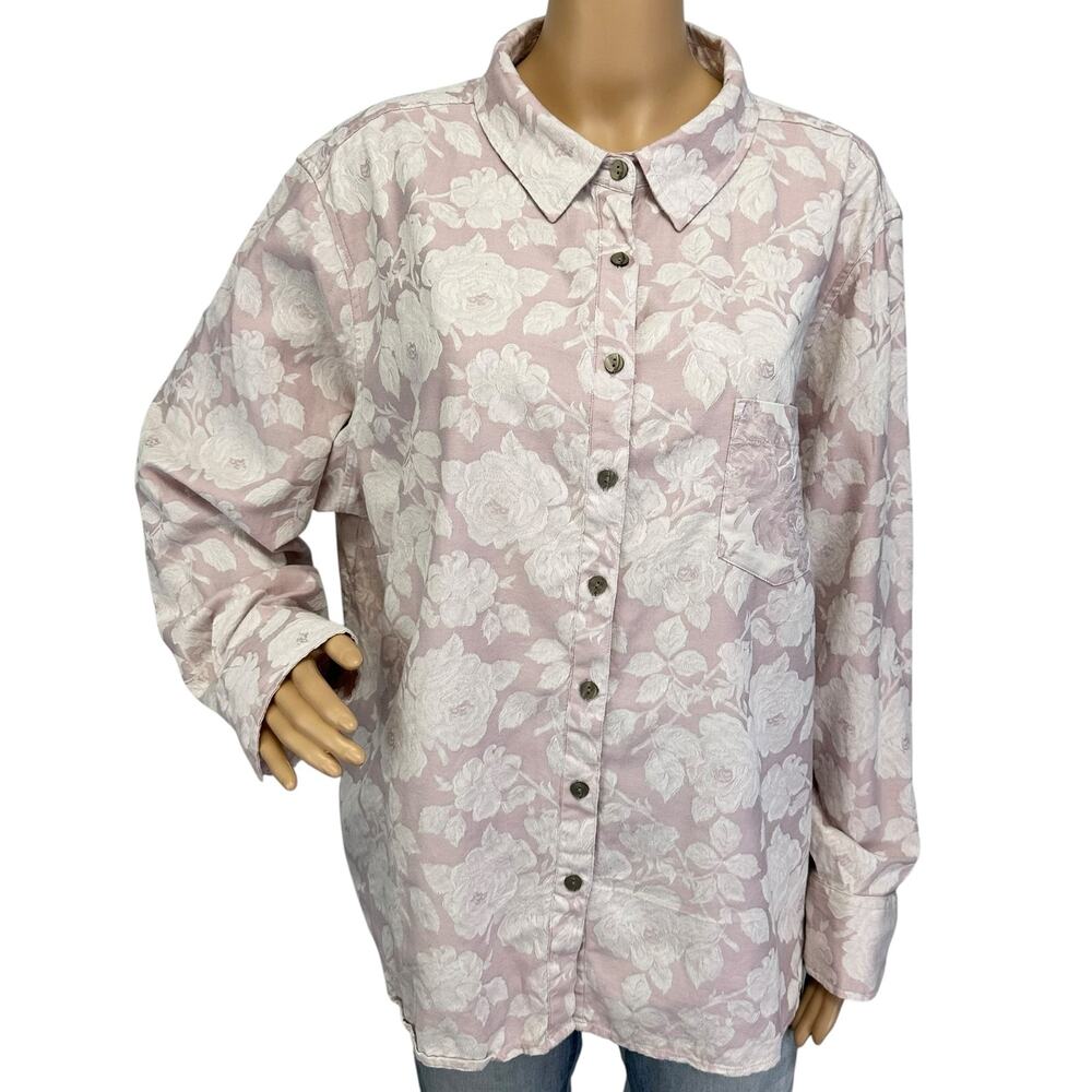 J. Jill Textured Pure Cotton Floral Shirt Pink Plus Size 3X - Picture 2 of 9
